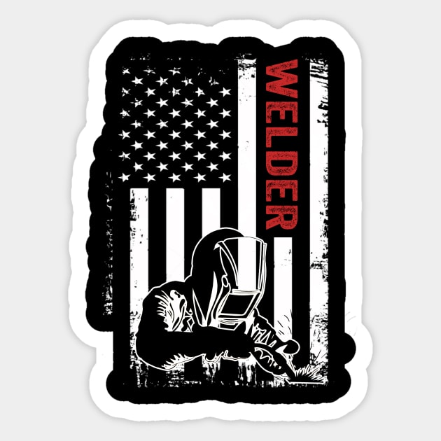 Welding Funny Welder Quotes USA American Flag Sticker by Visual Vibes